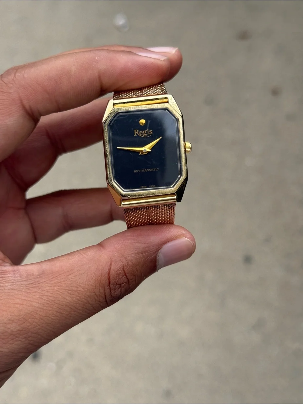 Regis vintage Gold-Tone Mesh Bracelet Watch with Black Octagonal Dial men’s
